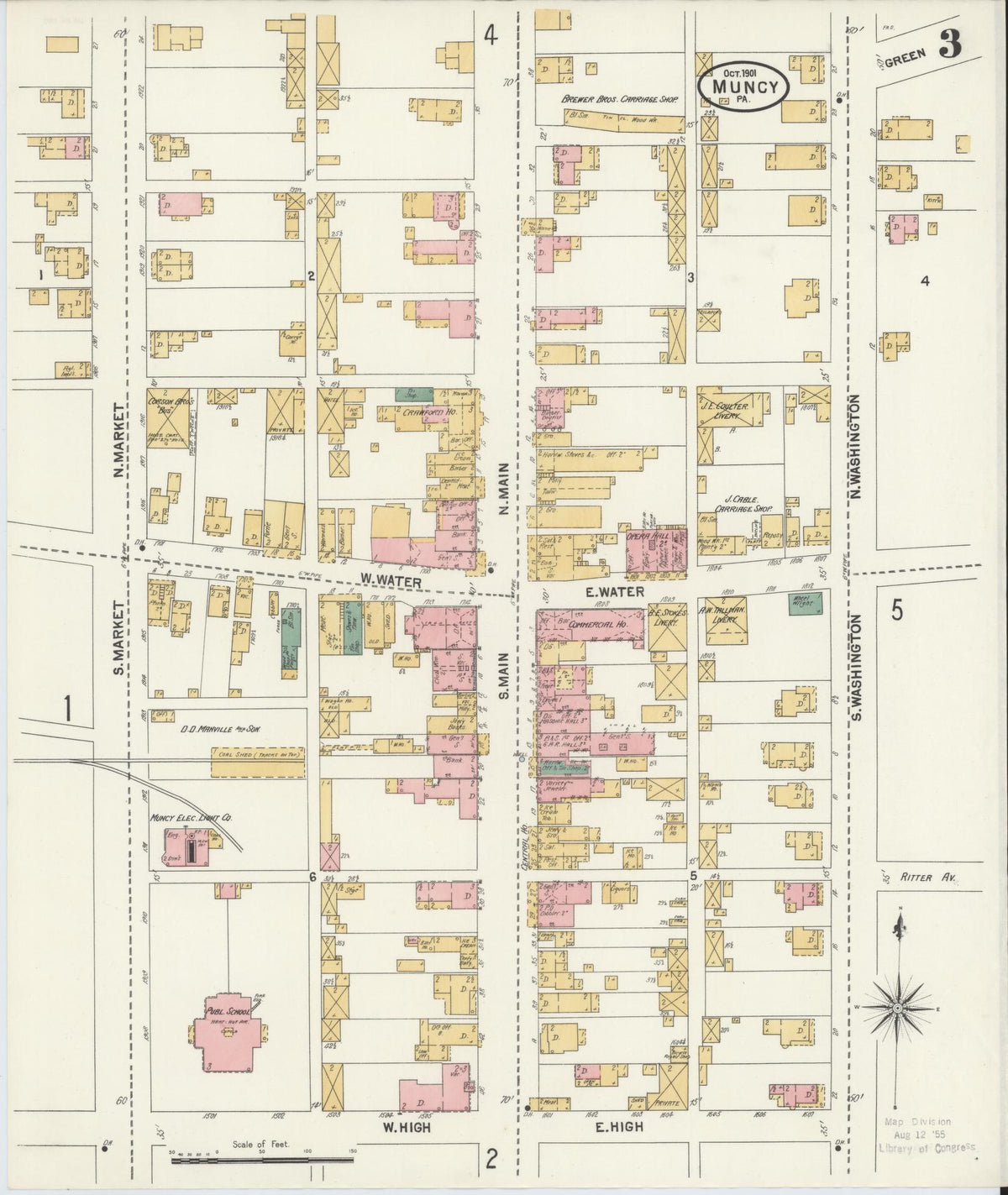 Sanborn Fire Insurance Map from Muncy, Lycoming County, Pennsylvania (1901), Sheet #0003 - Historic Sanborn Fire Insurance Map Print, vintage old map wall art, antique decor, genealogy gift, Pennsylvania Pennsylvania map