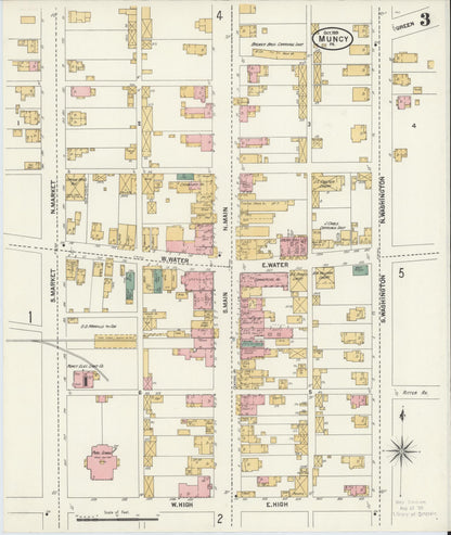 Sanborn Fire Insurance Map from Muncy, Lycoming County, Pennsylvania (1901), Sheet #0003 - Historic Sanborn Fire Insurance Map Print, vintage old map wall art, antique decor, genealogy gift, Pennsylvania Pennsylvania map