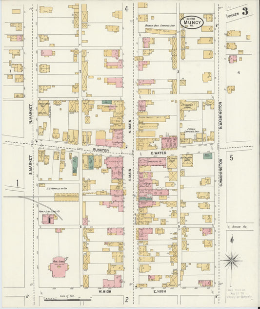 Sanborn Fire Insurance Map from Muncy, Lycoming County, Pennsylvania (1901), Sheet #0003 - Historic Sanborn Fire Insurance Map Print, vintage old map wall art, antique decor, genealogy gift, Pennsylvania Pennsylvania map