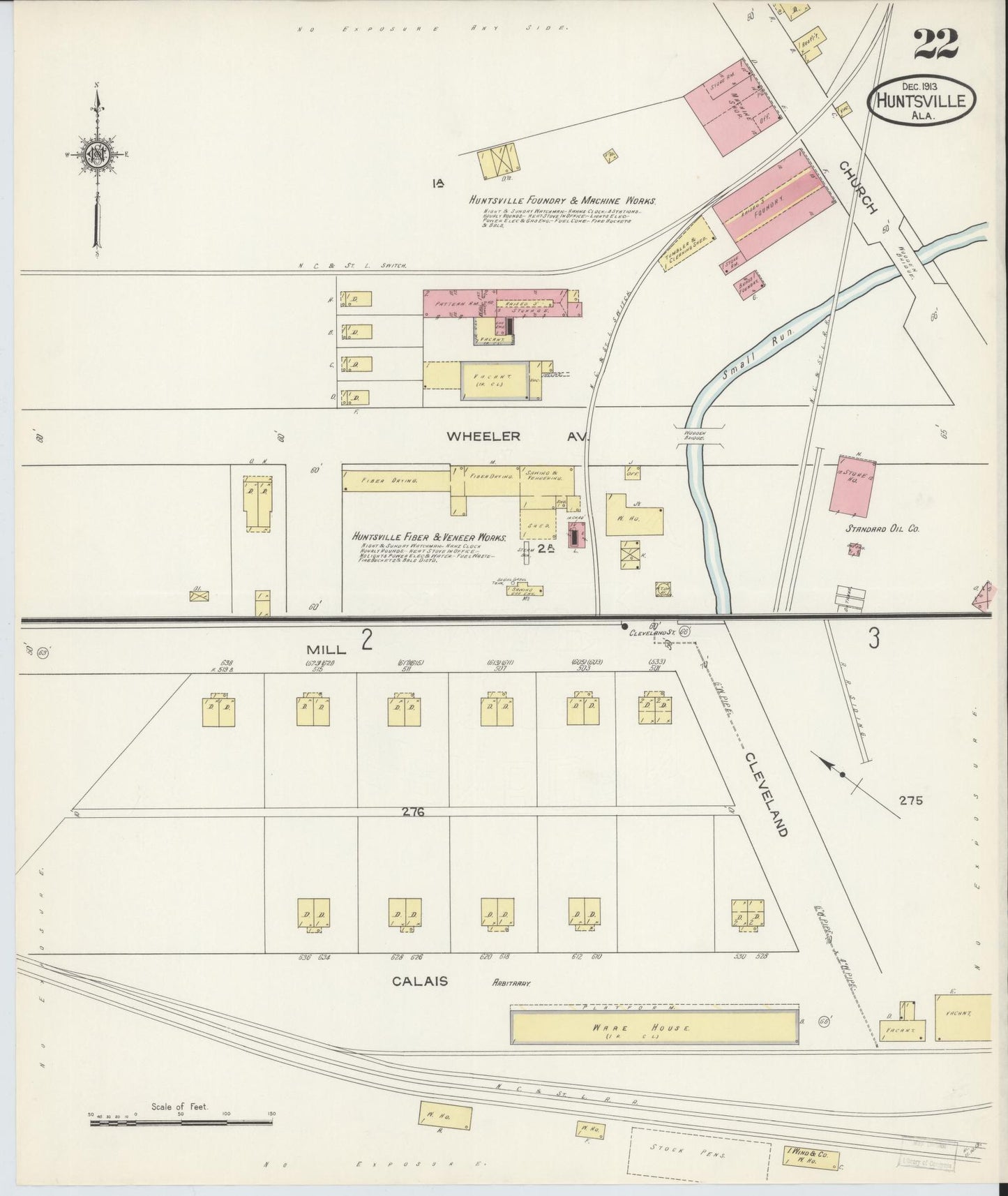 Sanborn Fire Insurance Map from Huntsville, Madison County, Alabama (1913), Sheet #0022 - Historic Sanborn Fire Insurance Map Print, vintage old map wall art, antique decor, genealogy gift, Alabama Alabama map
