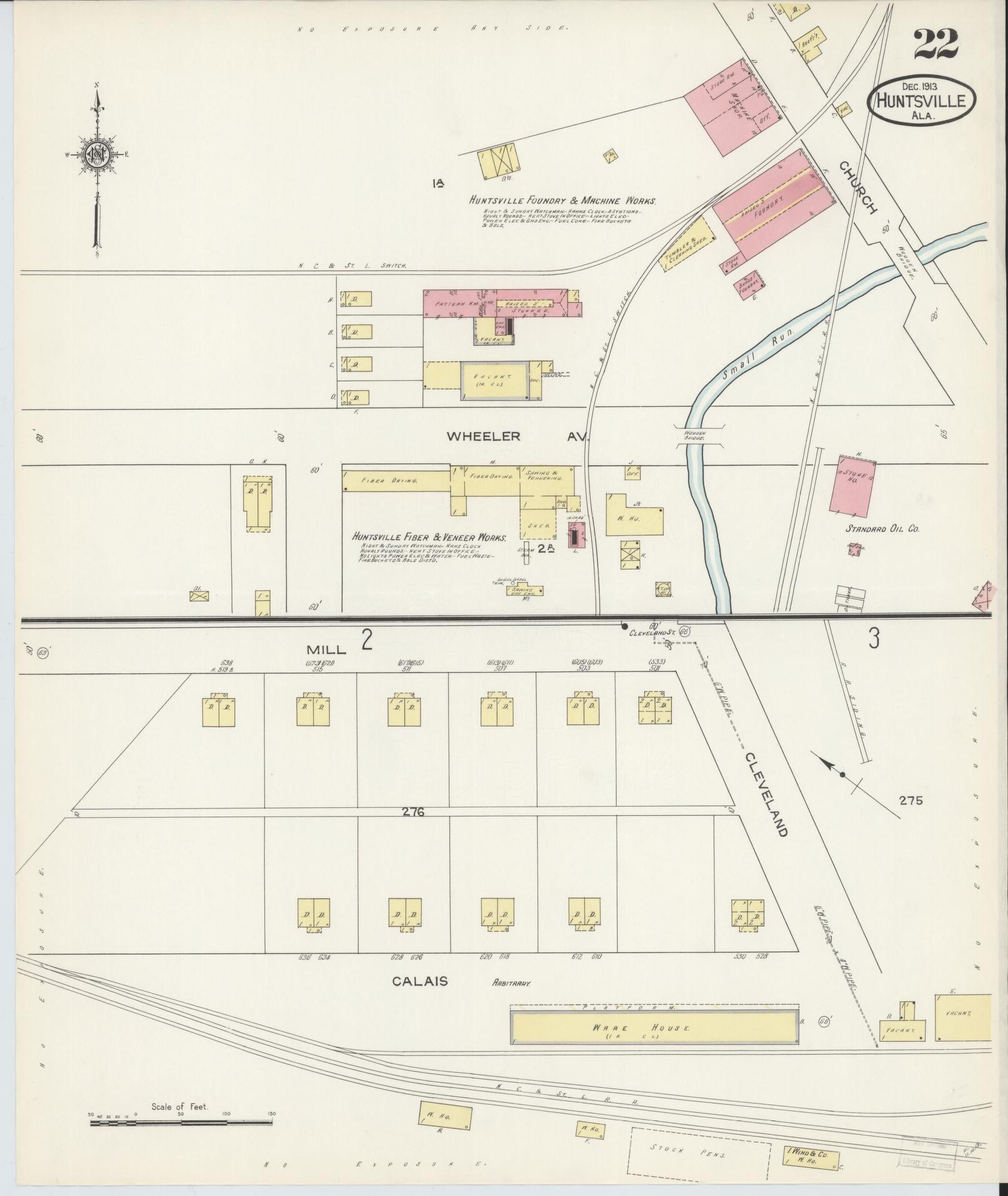 Sanborn Fire Insurance Map from Huntsville, Madison County, Alabama (1913), Sheet #0022 - Historic Sanborn Fire Insurance Map Print, vintage old map wall art, antique decor, genealogy gift, Alabama Alabama map