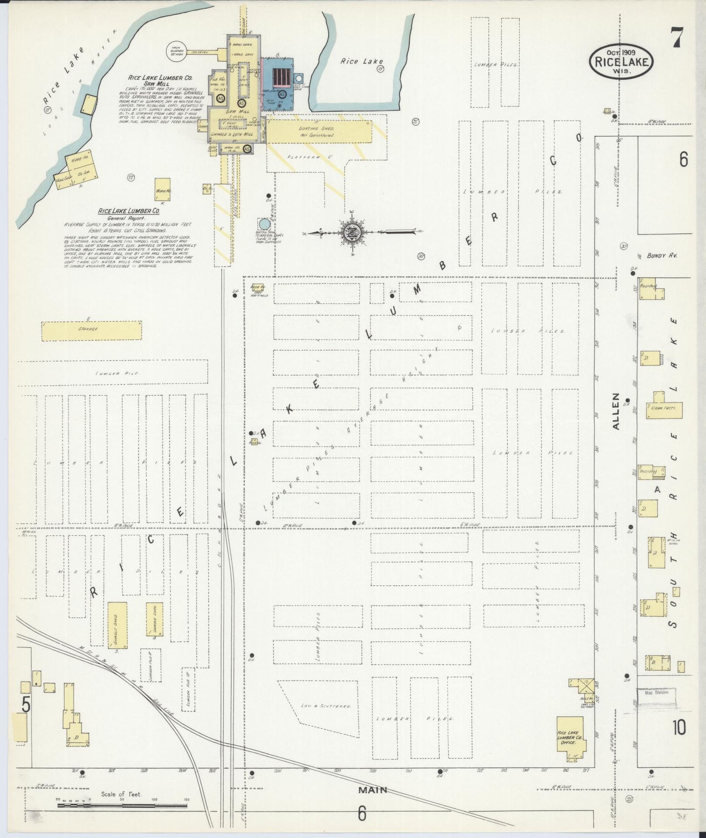 Sanborn Fire Insurance Map from Rice Lake, Barron County, Wisconsin (1909), Sheet #0007 - Historic Sanborn Fire Insurance Map Print, vintage old map wall art, antique decor, genealogy gift, Wisconsin Wisconsin map