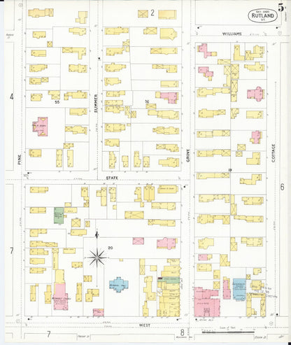 Sanborn Fire Insurance Map from Rutland, Rutland County, Vermont (1900), Sheet #0005 - Complete Map Set gallery image, historic Sanborn map, vintage wall art, Vermont Vermont