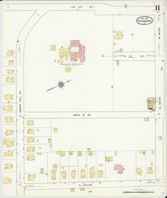 Sanborn Fire Insurance Map from Richmond, Madison County, Kentucky (1912), Sheet #0011 - Historic Sanborn Fire Insurance Map Print, vintage old map wall art, antique decor, genealogy gift, Kentucky Kentucky map