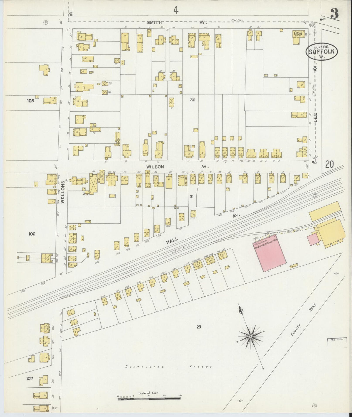 Sanborn Fire Insurance Map from Suffolk, Independent Cities, Virginia (1903), Sheet #0003 - Historic Sanborn Fire Insurance Map Print, vintage old map wall art, antique decor, genealogy gift, Virginia Virginia map