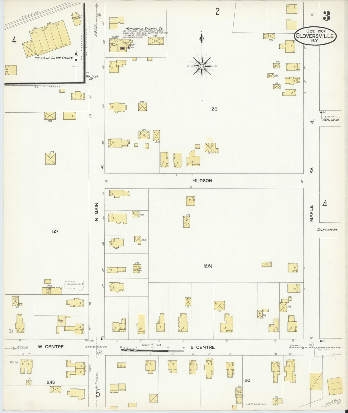 Sanborn Fire Insurance Map from Gloversville, Fulton County, New York (1907), Sheet #0003 - Complete Map Set gallery image, historic Sanborn map, vintage wall art, New York New York