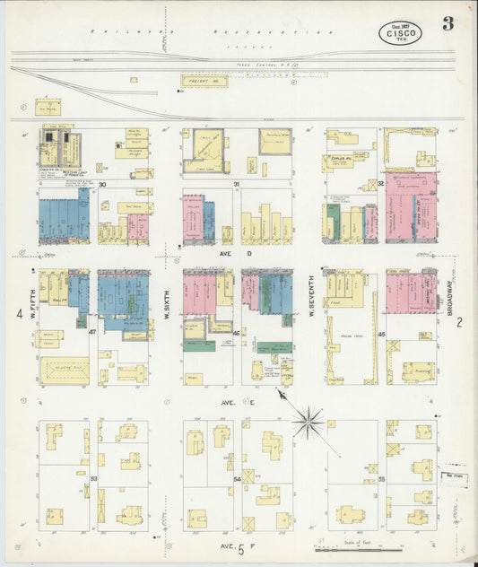 Sanborn Fire Insurance Map from Cisco, Eastland County, Texas (1907), Sheet #0003 - Historic Sanborn Fire Insurance Map Print, vintage old map wall art, antique decor, genealogy gift, Texas Texas map