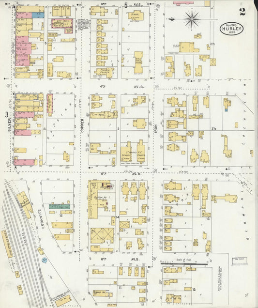 Sanborn Fire Insurance Map from Hurley, Iron County, Wisconsin (1905), Sheet #0002 - Historic Sanborn Fire Insurance Map Print, vintage old map wall art, antique decor, genealogy gift, Wisconsin Wisconsin map