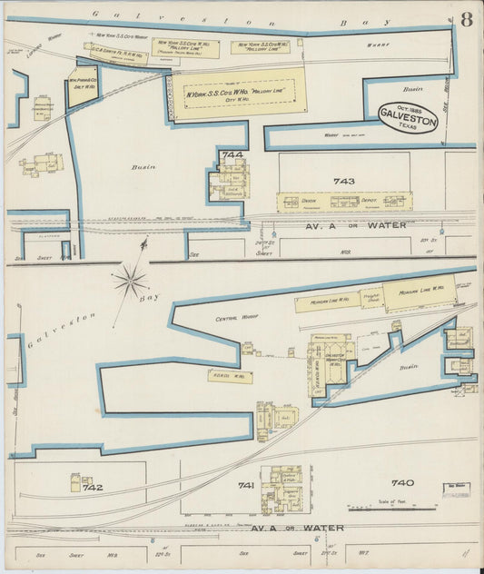 Sanborn Fire Insurance Map from Galveston, Galveston County, Texas (1885), Sheet #0008 - Historic Sanborn Fire Insurance Map Print, vintage old map wall art, antique decor, genealogy gift, Texas Texas map