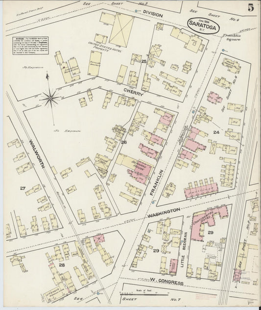 Sanborn Fire Insurance Map from Saratoga, Saratoga County, New York (1884), Sheet #0005 - Historic Sanborn Fire Insurance Map Print, vintage old map wall art, antique decor, genealogy gift, New York New York map