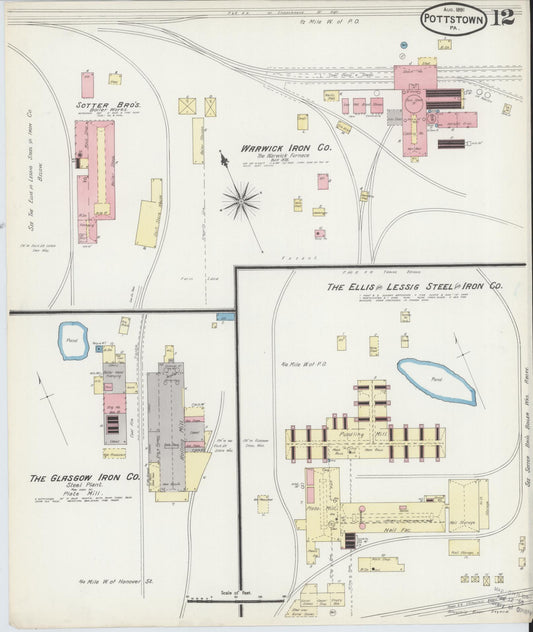 Sanborn Fire Insurance Map from Pottstown, Montgomery County, Pennsylvania (1891), Sheet #0012 - Historic Sanborn Fire Insurance Map Print, vintage old map wall art, antique decor, genealogy gift, Pennsylvania Pennsylvania map