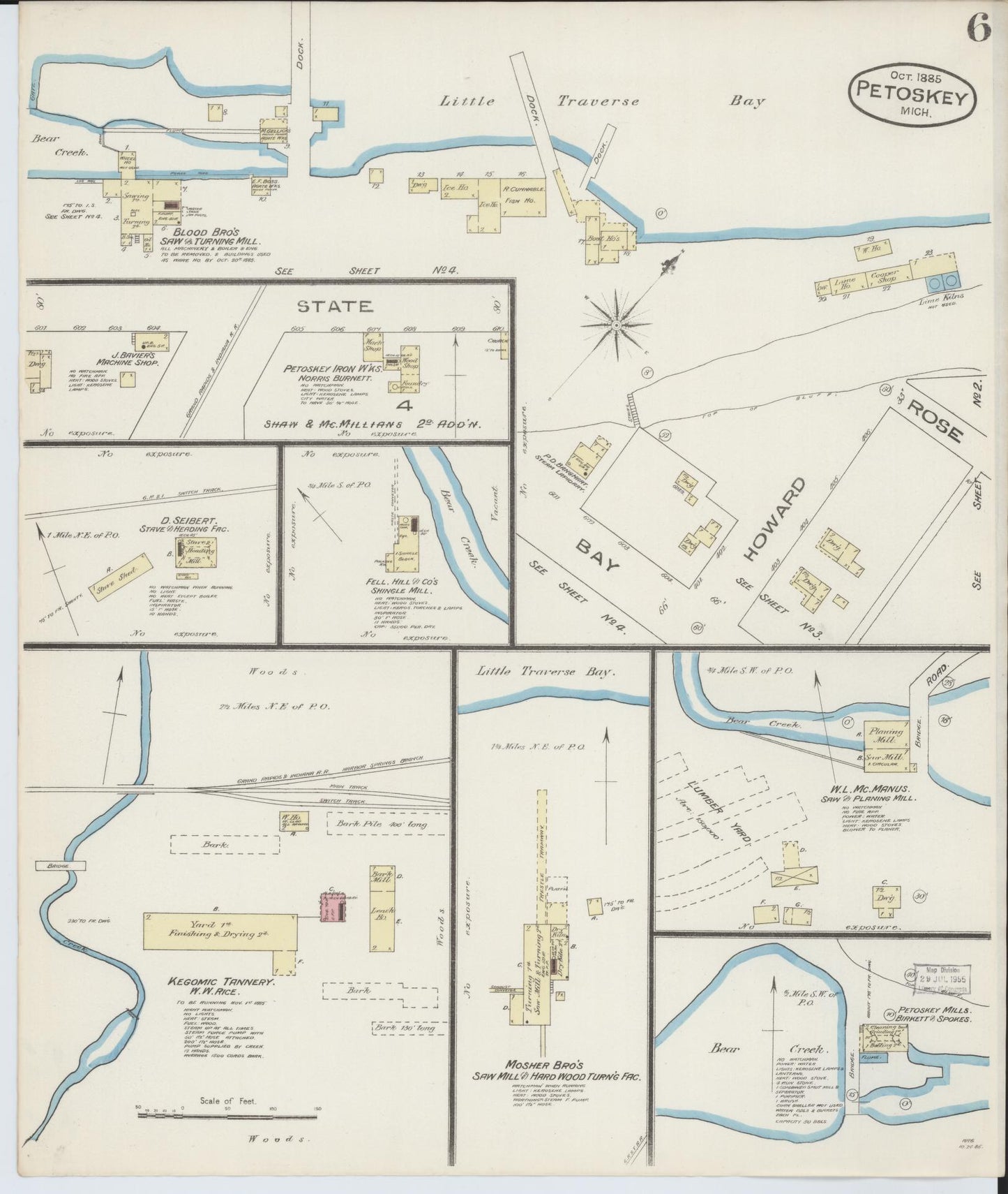 Sanborn Fire Insurance Map from Petoskey, Emmet County, Michigan (1885), Sheet #0006 - Complete Map Set gallery image, historic Sanborn map, vintage wall art, Michigan Michigan