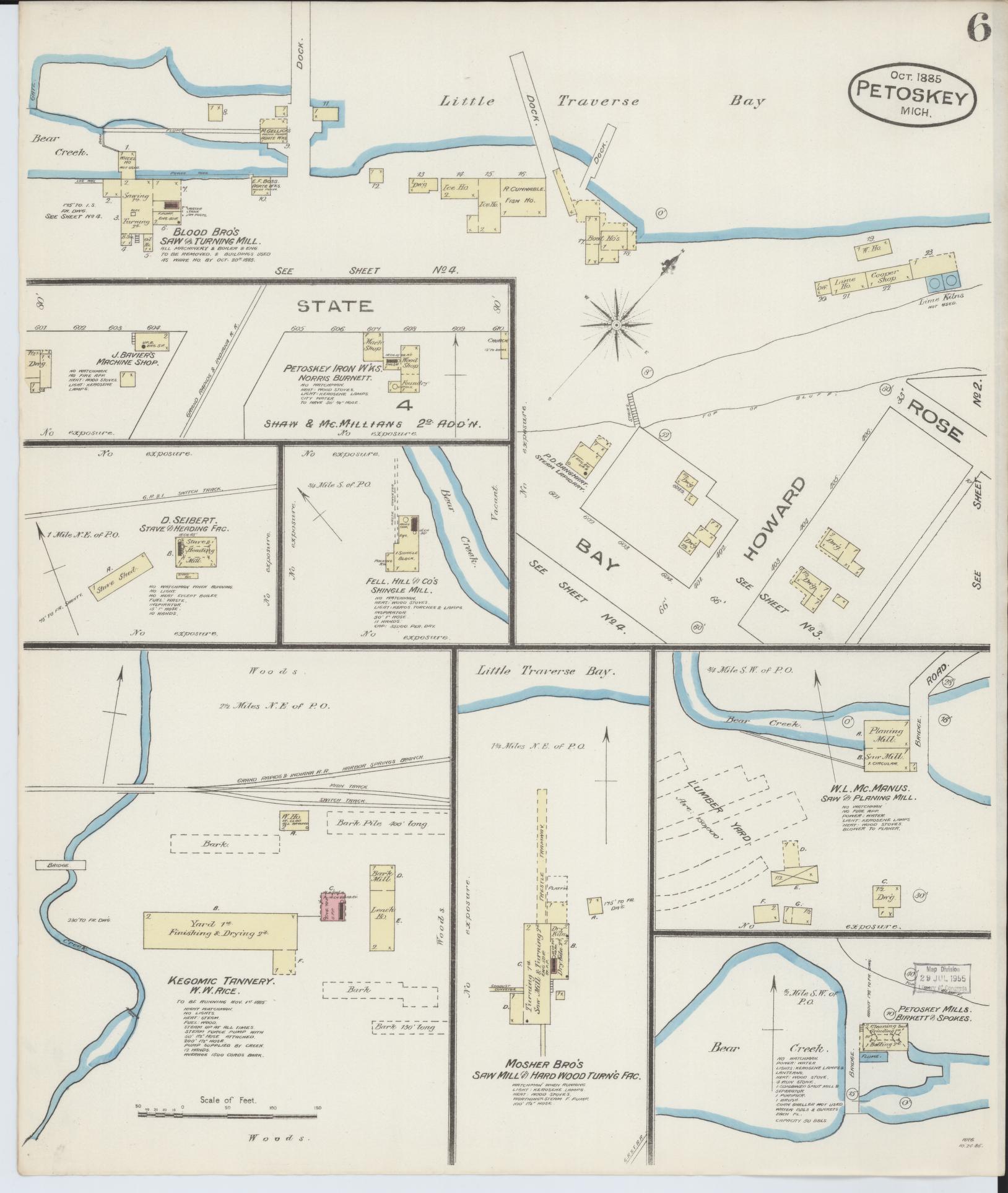 Sanborn Fire Insurance Map from Petoskey, Emmet County, Michigan (1885), Sheet #0006 - Complete Map Set gallery image, historic Sanborn map, vintage wall art, Michigan Michigan