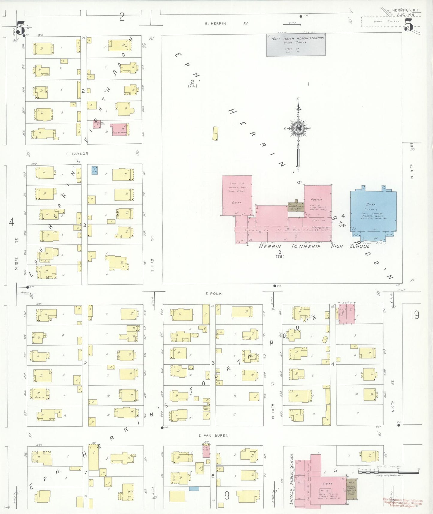 Sanborn Fire Insurance Map from Herrin, Williamson County, Illinois (1941), Sheet #0005 - Complete Map Set gallery image, historic Sanborn map, vintage wall art, Illinois Illinois