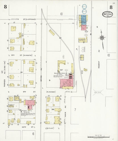Sanborn Fire Insurance Map from Bryan, Brazos County, Texas (1925), Sheet #0008 - Historic Sanborn Fire Insurance Map Print, vintage old map wall art, antique decor, genealogy gift, Texas Texas map