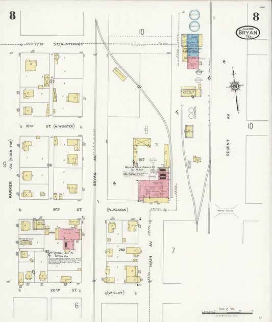 Sanborn Fire Insurance Map from Bryan, Brazos County, Texas (1925), Sheet #0008 - Historic Sanborn Fire Insurance Map Print, vintage old map wall art, antique decor, genealogy gift, Texas Texas map