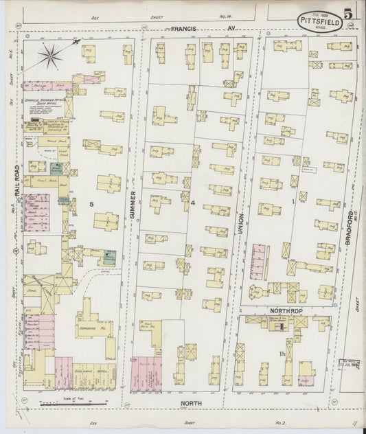 Sanborn Fire Insurance Map from Pittsfield, Berkshire County, Massachusetts (1889), Sheet #0005 - Historic Sanborn Fire Insurance Map Print, vintage old map wall art, antique decor, genealogy gift, Massachusetts Massachusetts map