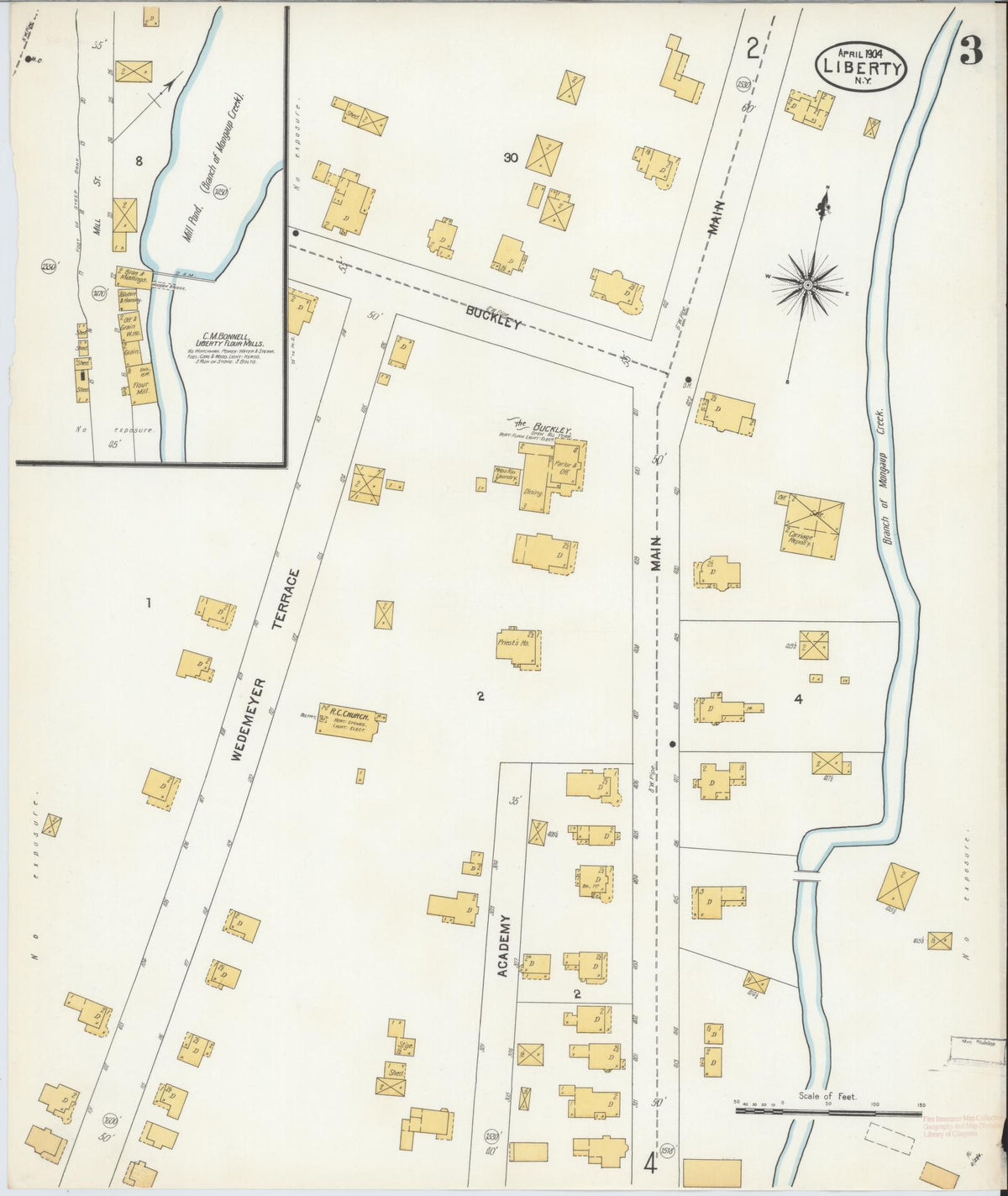 Sanborn Fire Insurance Map from Liberty, Sullivan County, New York (1904), Sheet #0003 - Complete Map Set gallery image, historic Sanborn map, vintage wall art, New York New York