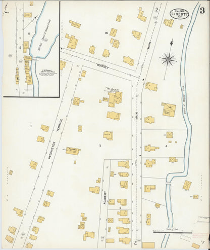 Sanborn Fire Insurance Map from Liberty, Sullivan County, New York (1904), Sheet #0003 - Complete Map Set gallery image, historic Sanborn map, vintage wall art, New York New York