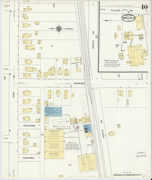 Sanborn Fire Insurance Map from Medina, Orleans County, New York (1909), Sheet #0010 - Historic Sanborn Fire Insurance Map Print, vintage old map wall art, antique decor, genealogy gift, New York New York map