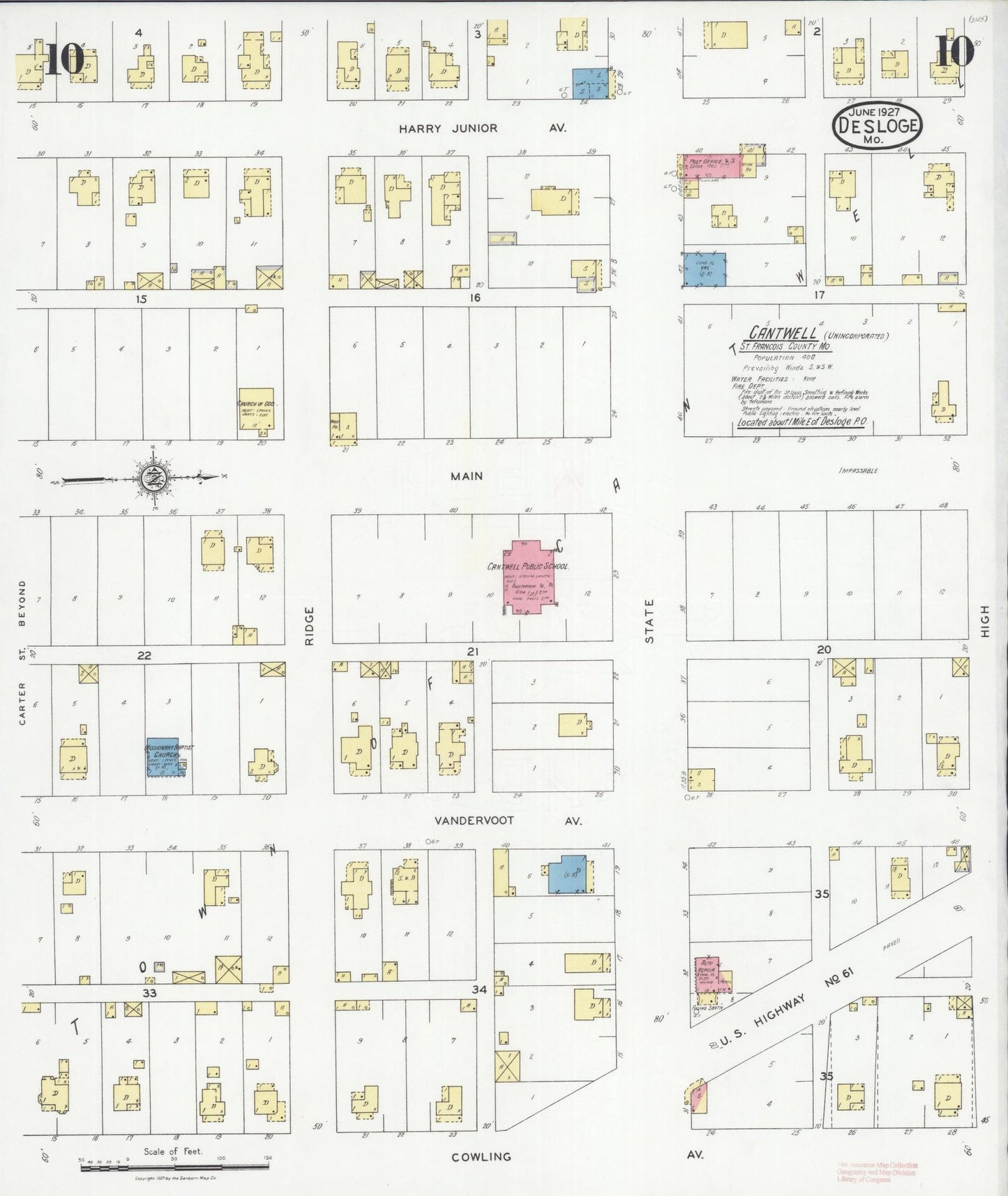 Sanborn Fire Insurance Map from Desloge, Saint Francois County, Missouri (1927), Sheet #0010 - Historic Sanborn Fire Insurance Map Print, vintage old map wall art, antique decor, genealogy gift, Missouri Missouri map