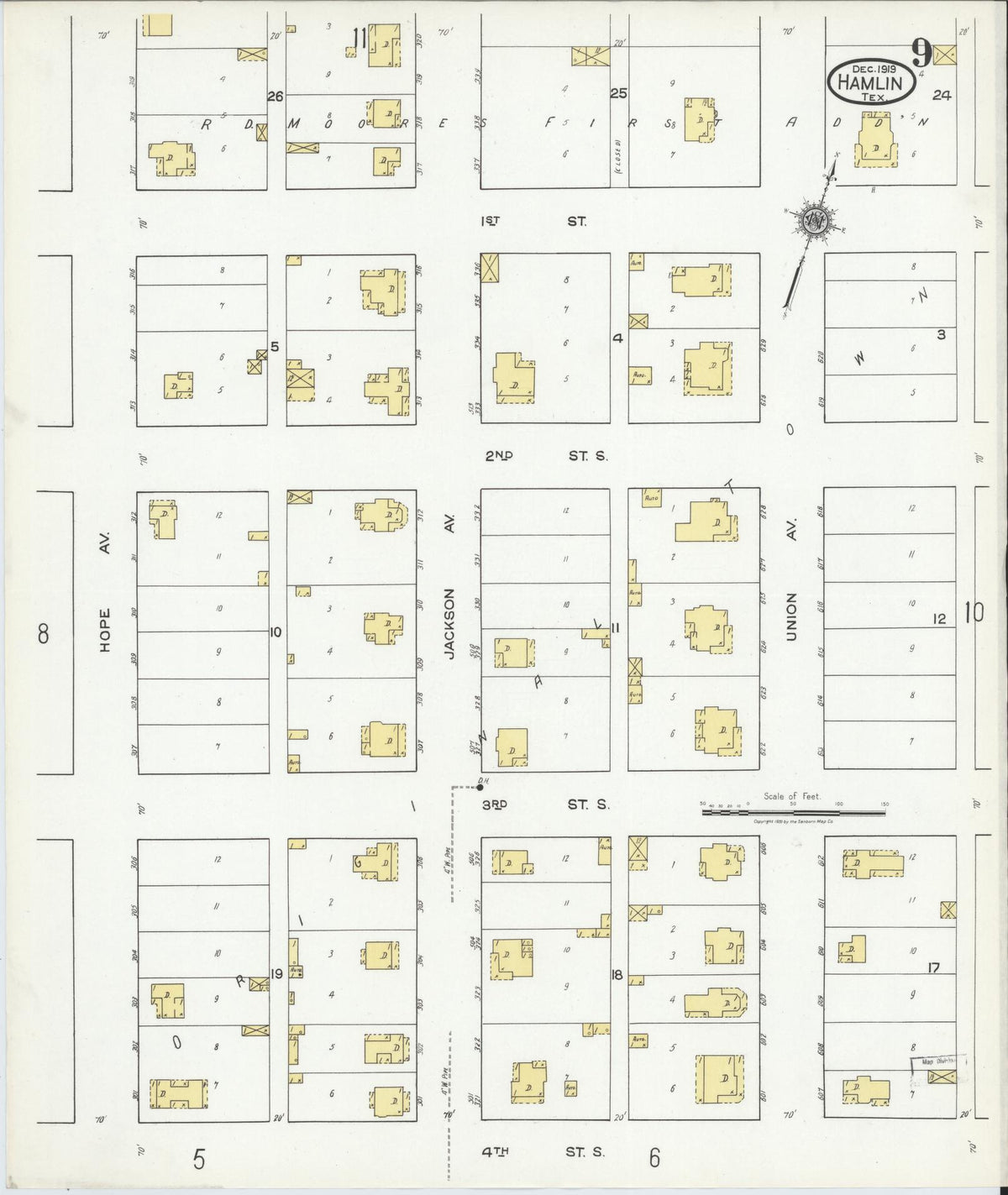 Sanborn Fire Insurance Map from Hamlin, Jones County, Texas (1919), Sheet #0009