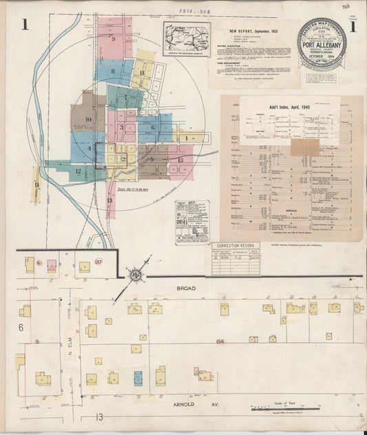 Sanborn Fire Insurance Map from Port Allegany, McKean County, Pennsylvania (1940), Sheet #0001 - Historic Sanborn Fire Insurance Map Print, vintage old map wall art, antique decor, genealogy gift, Pennsylvania Pennsylvania map