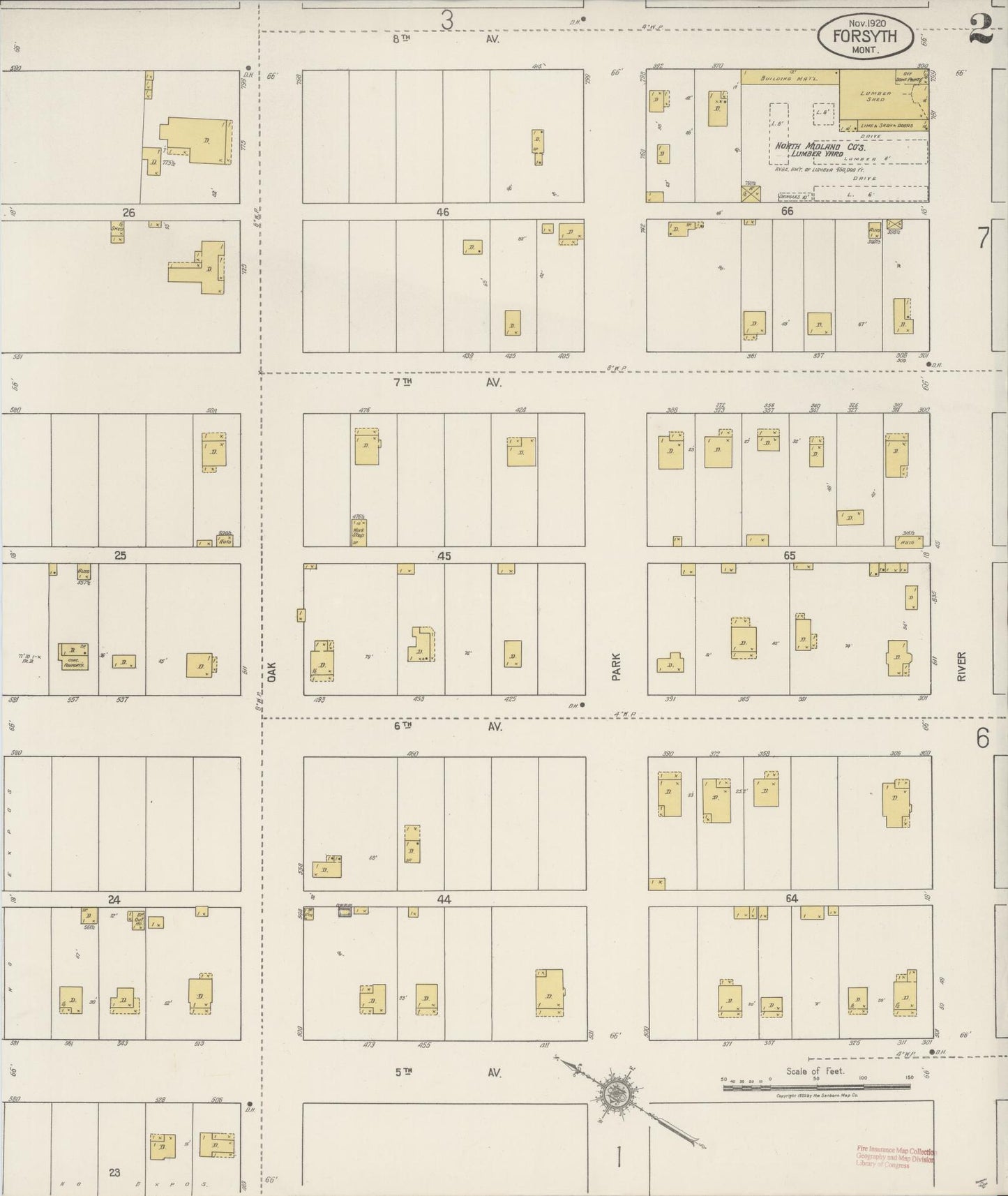Sanborn Fire Insurance Map from Forsyth, Rosebud County, Montana (1920), Sheet #0002 - Complete Map Set gallery image, historic Sanborn map, vintage wall art, Montana Montana