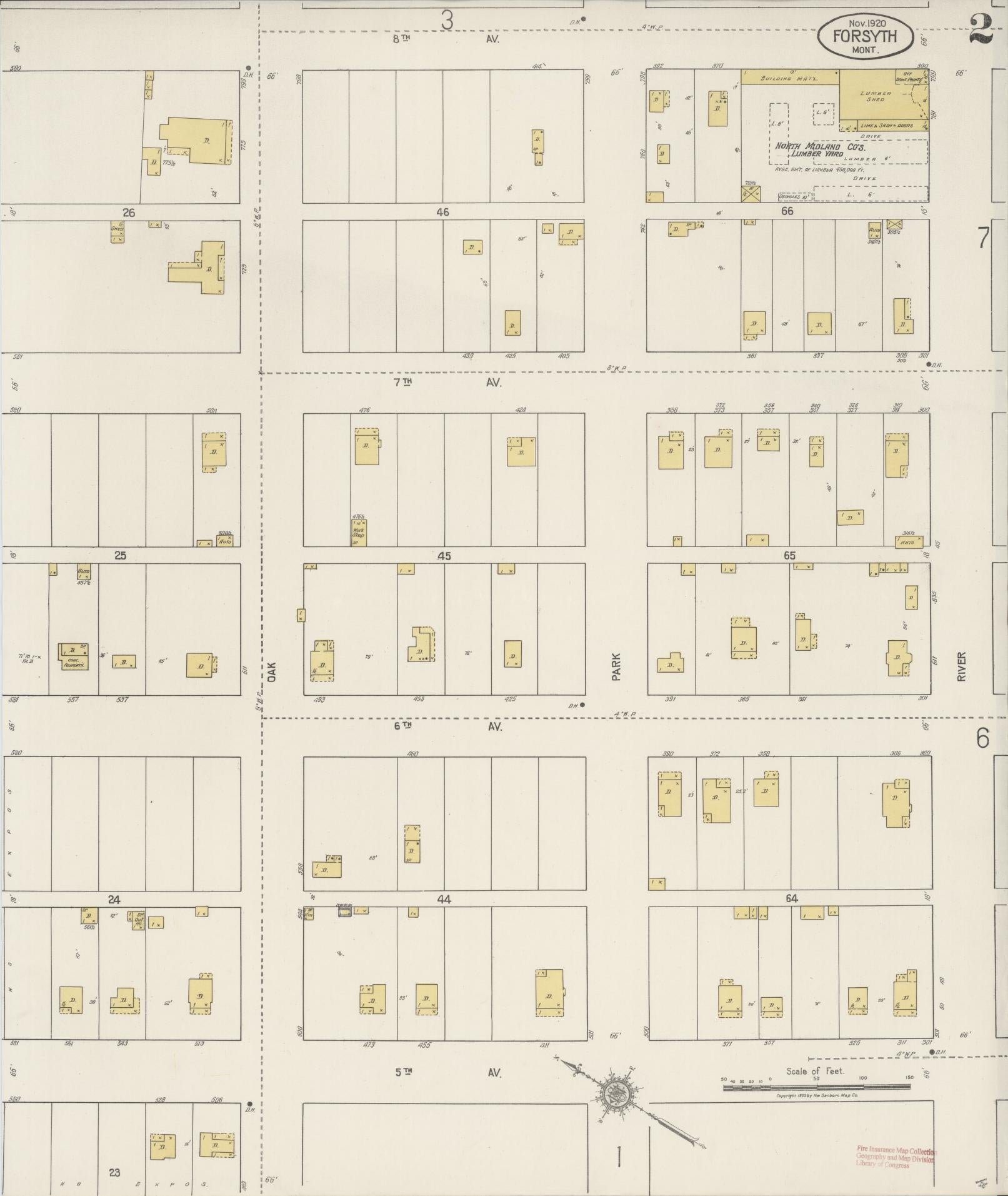 Sanborn Fire Insurance Map from Forsyth, Rosebud County, Montana (1920), Sheet #0002 - Complete Map Set gallery image, historic Sanborn map, vintage wall art, Montana Montana