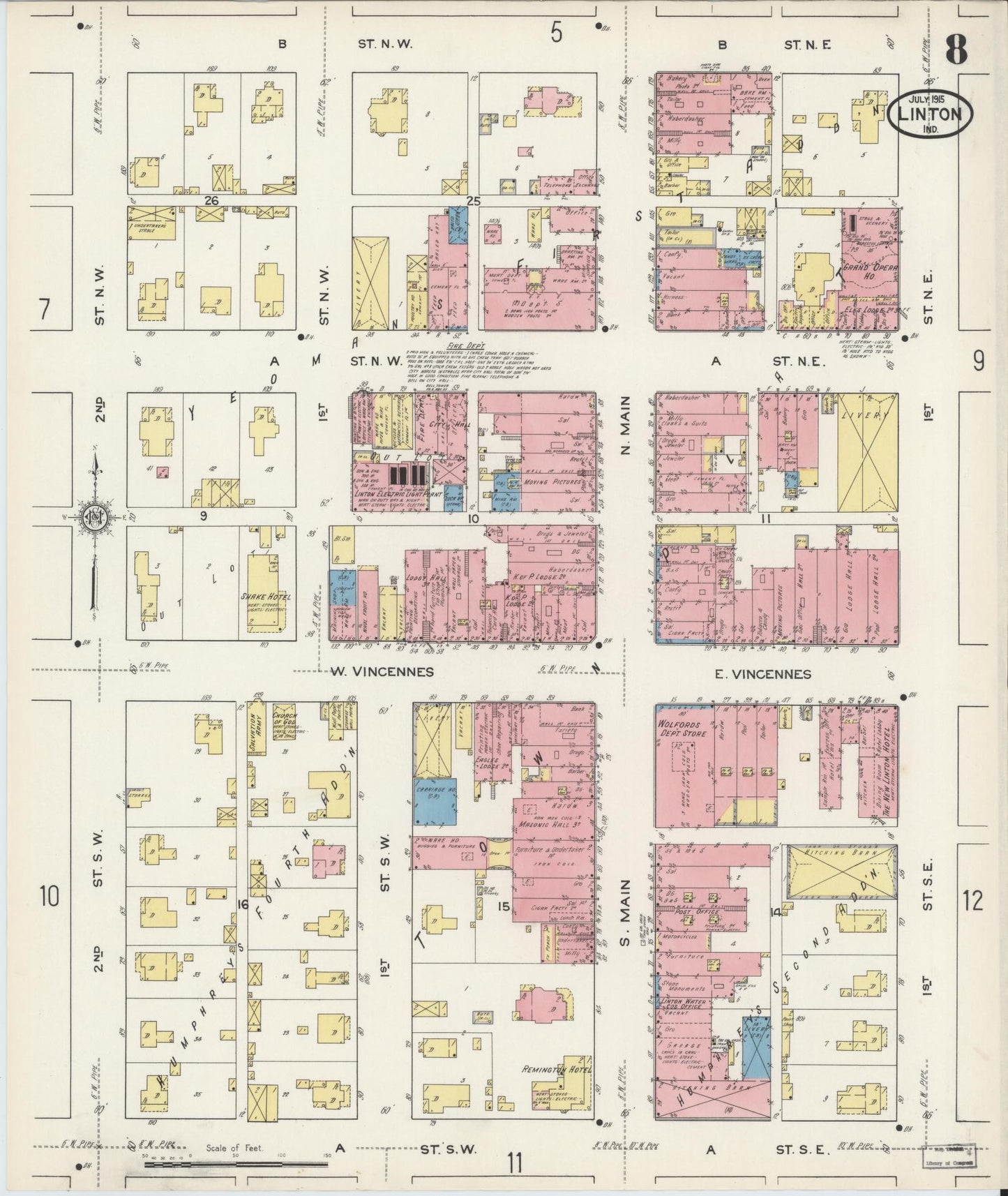 Sanborn Fire Insurance Map from Linton, Greene County, Indiana (1915), Sheet #0008 - Complete Map Set gallery image, historic Sanborn map, vintage wall art, Indiana Indiana