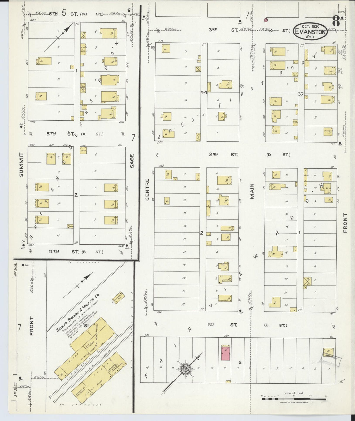 Sanborn Fire Insurance Map from Evanston, Uinta County, Wyoming (1920), Sheet #0008 - Complete Map Set gallery image, historic Sanborn map, vintage wall art, Wyoming Wyoming