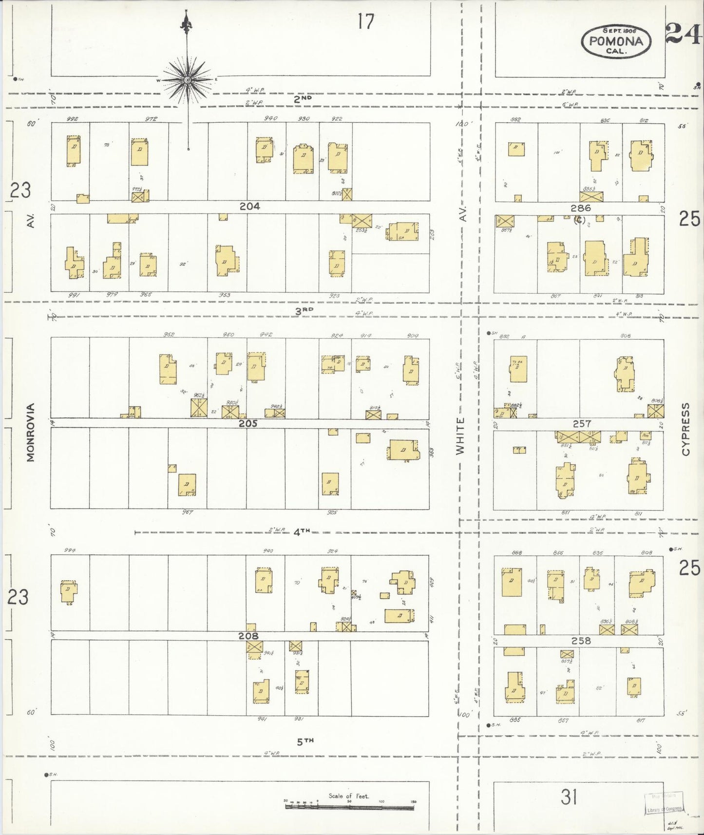 Sanborn Fire Insurance Map from Pomona, Los Angeles County, California (1906), Sheet #0024 - Complete Map Set gallery image, historic Sanborn map, vintage wall art, California California