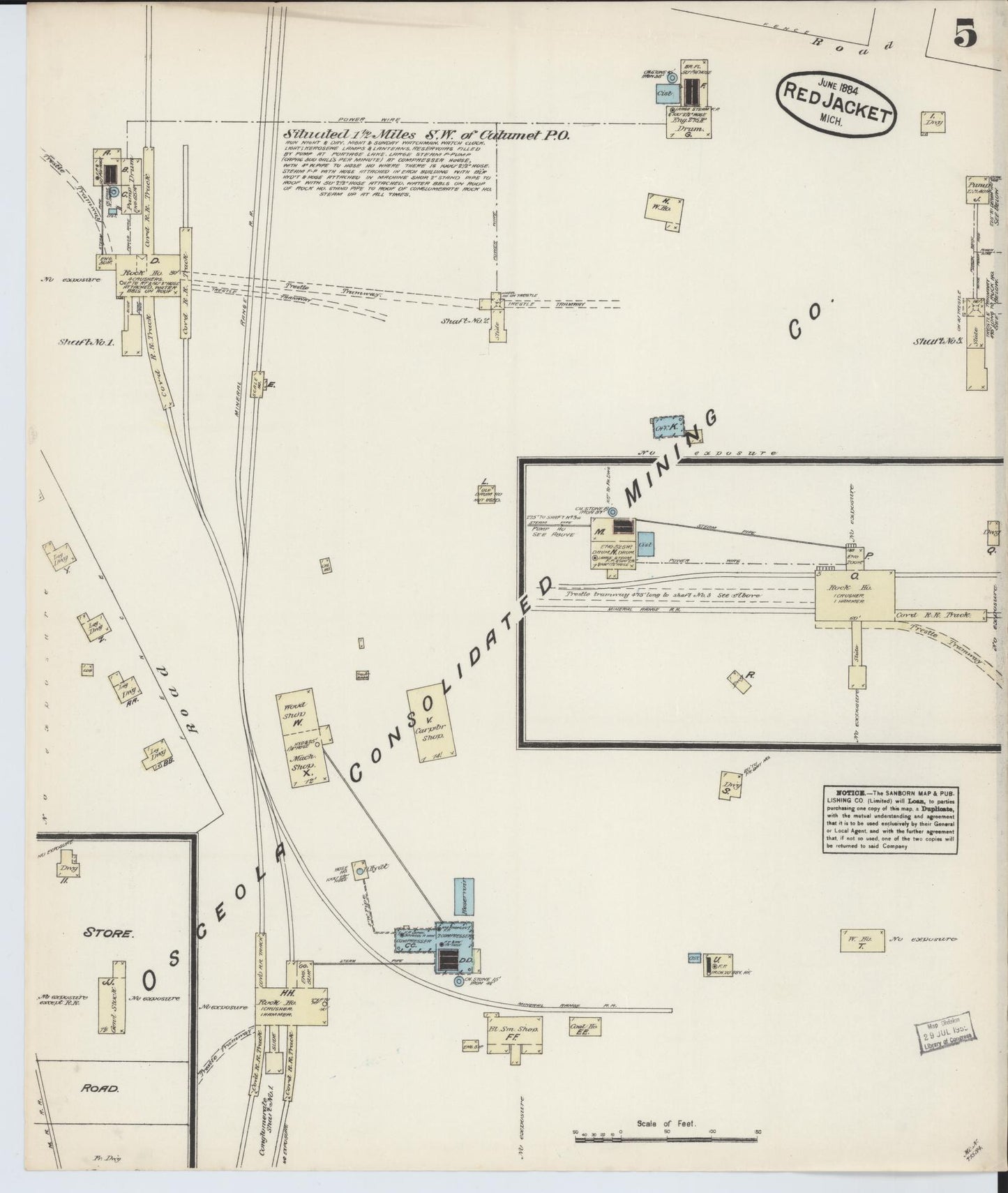 Sanborn Fire Insurance Map from Red Jacket, Houghton County, Michigan (1884), Sheet #0005 - Complete Map Set gallery image, historic Sanborn map, vintage wall art, Michigan Michigan