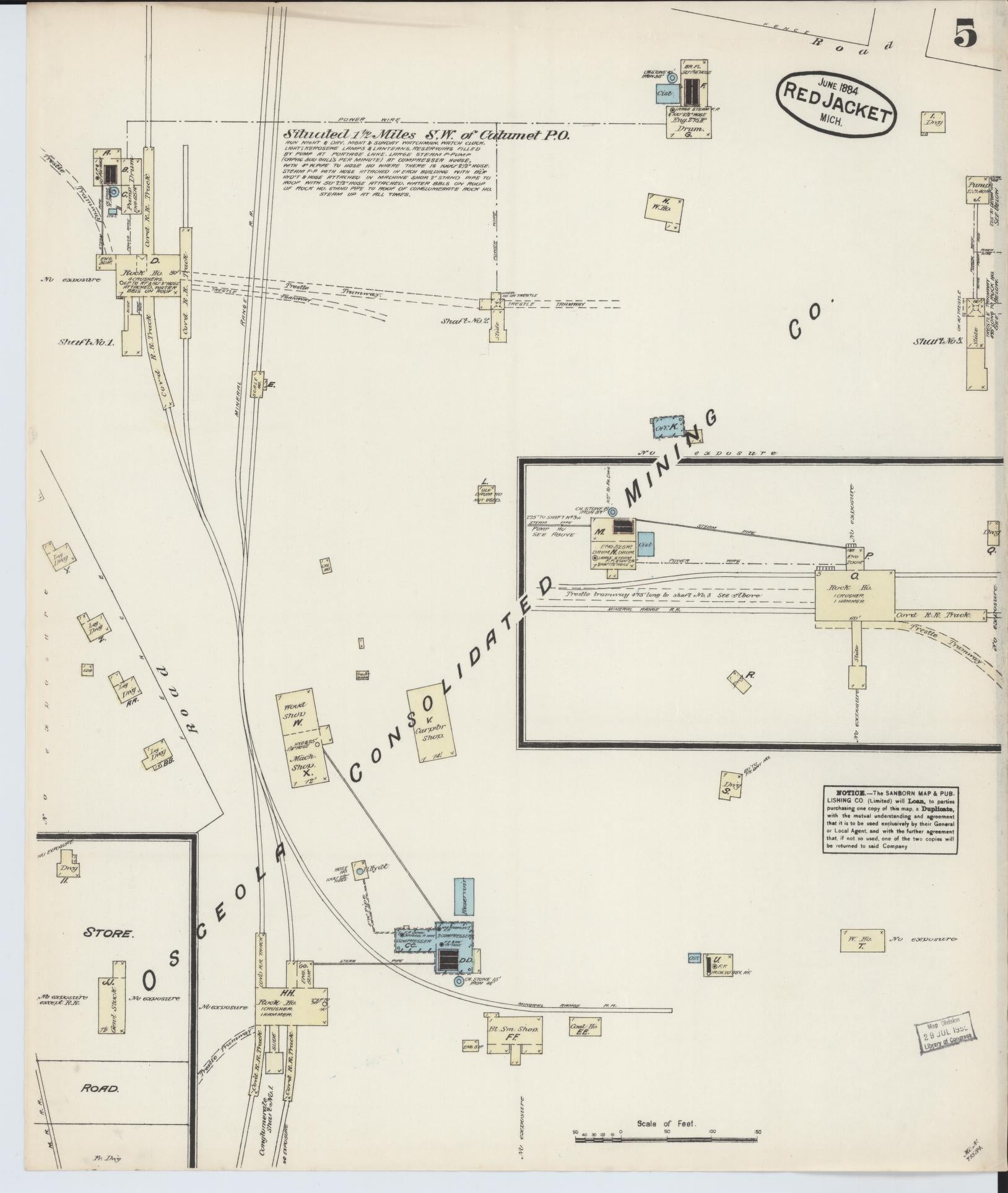 Sanborn Fire Insurance Map from Red Jacket, Houghton County, Michigan (1884), Sheet #0005 - Complete Map Set gallery image, historic Sanborn map, vintage wall art, Michigan Michigan