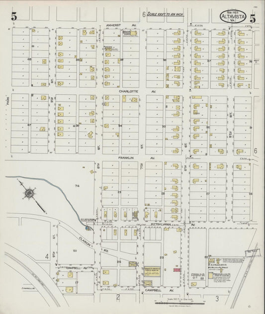 Sanborn Fire Insurance Map from Altavista, Campbell County, Virginia (1925), Sheet #0005 - Historic Sanborn Fire Insurance Map Print, vintage old map wall art, antique decor, genealogy gift, Virginia Virginia map