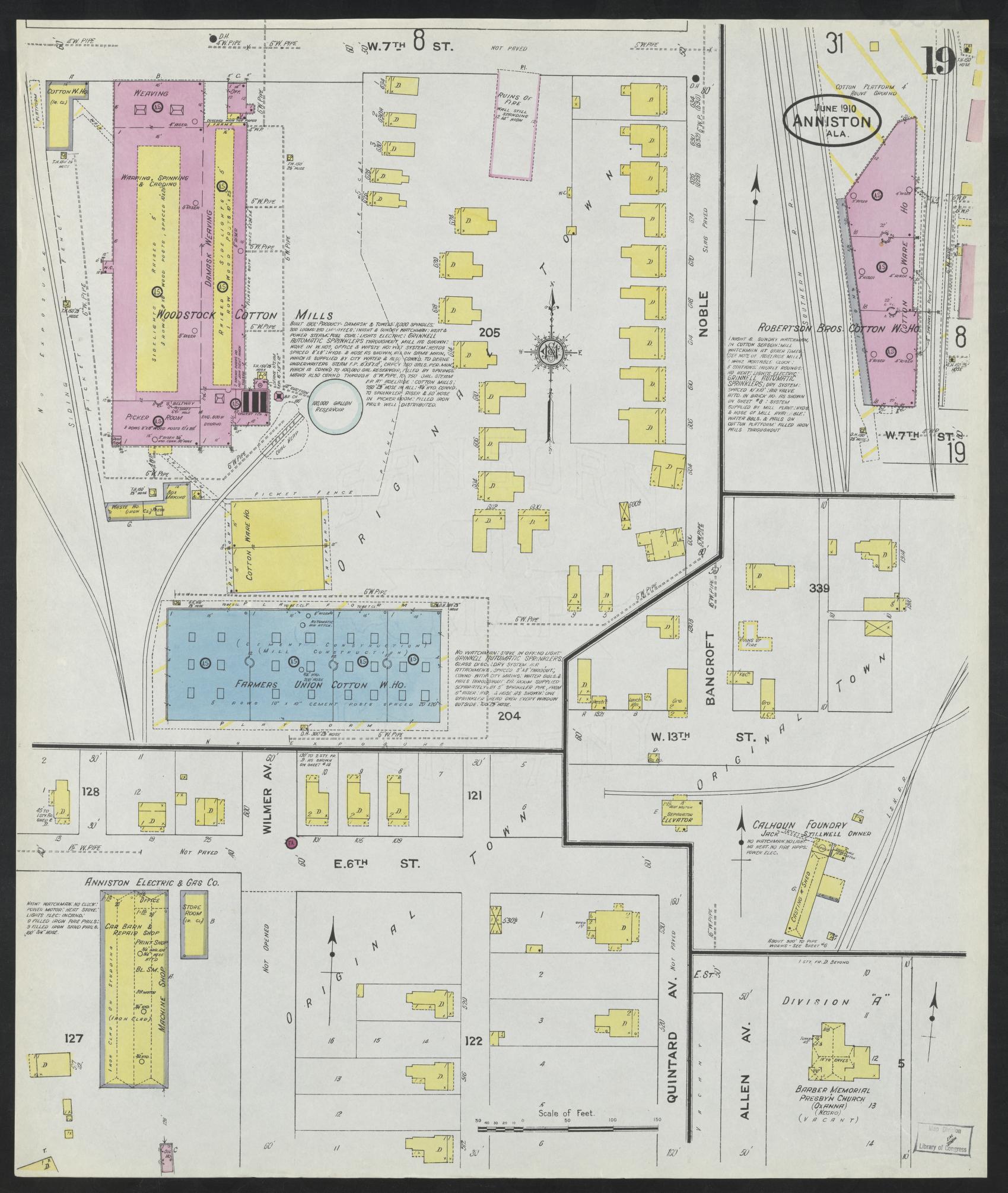 Sanborn Fire Insurance Map from Anniston, Calhoun County, Alabama (1910), Sheet #0019 - Historic Sanborn Fire Insurance Map Print, vintage old map wall art, antique decor, genealogy gift, Alabama Alabama map