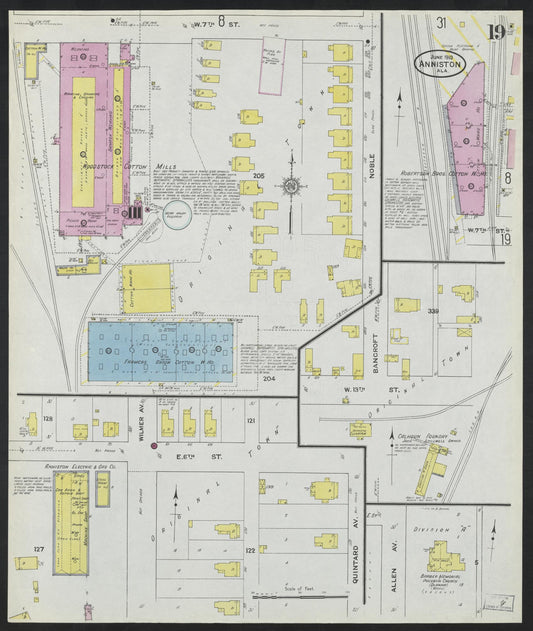 Sanborn Fire Insurance Map from Anniston, Calhoun County, Alabama (1910), Sheet #0019 - Historic Sanborn Fire Insurance Map Print, vintage old map wall art, antique decor, genealogy gift, Alabama Alabama map