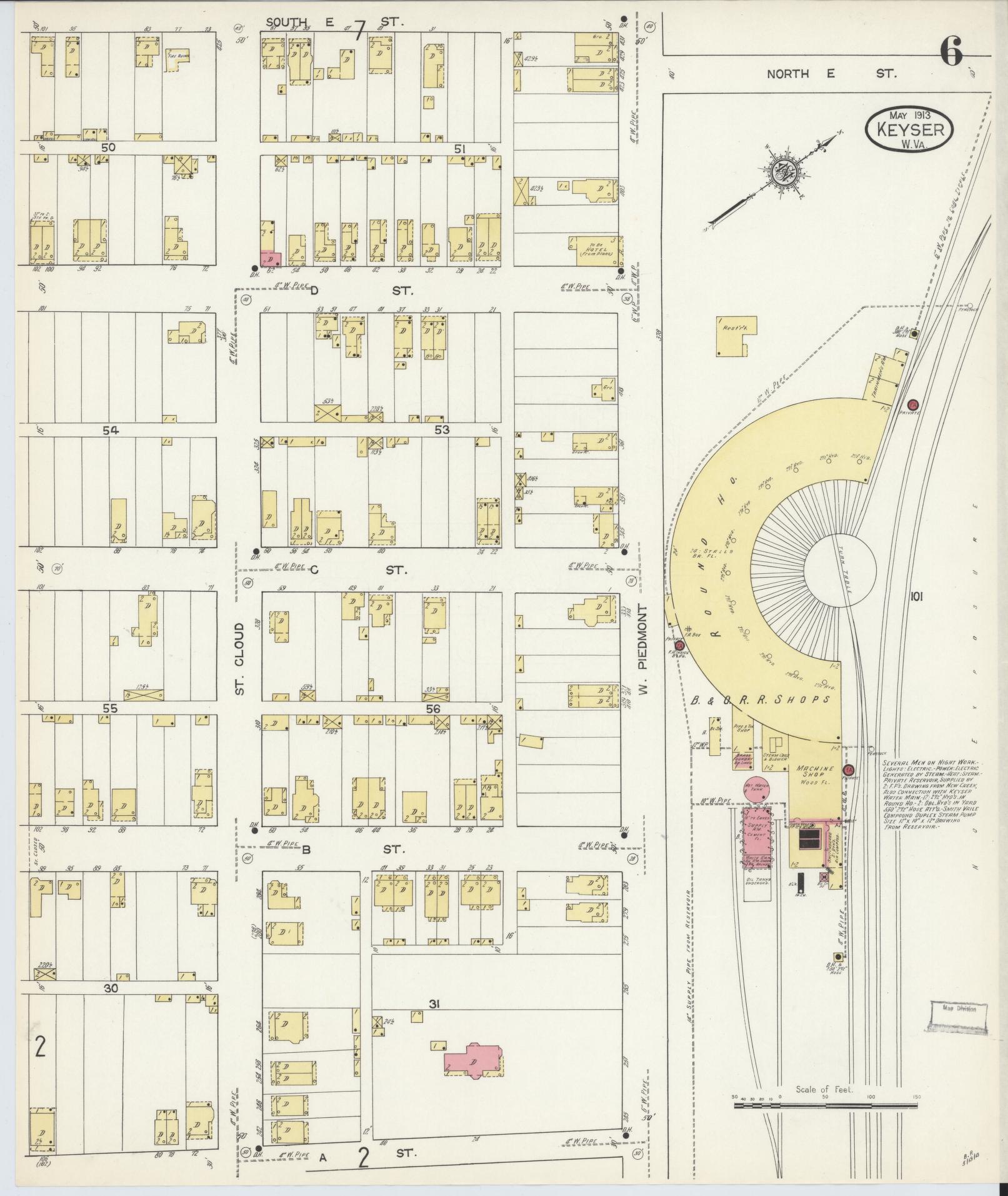 Sanborn Fire Insurance Map from Keyser, Mineral County, West Virginia (1913), Sheet #0006 - Historic Sanborn Fire Insurance Map Print, vintage old map wall art, antique decor, genealogy gift, West Virginia West Virginia map