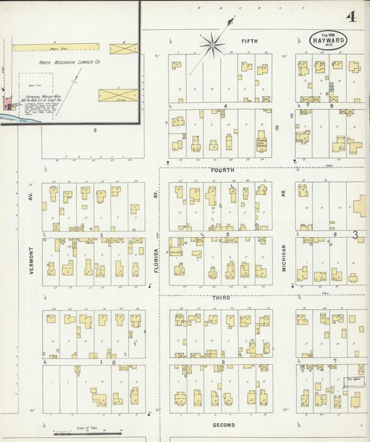 Sanborn Fire Insurance Map from Hayward, Sawyer County, Wisconsin (1898), Sheet #0004 - Historic Sanborn Fire Insurance Map Print, vintage old map wall art, antique decor, genealogy gift, Wisconsin Wisconsin map