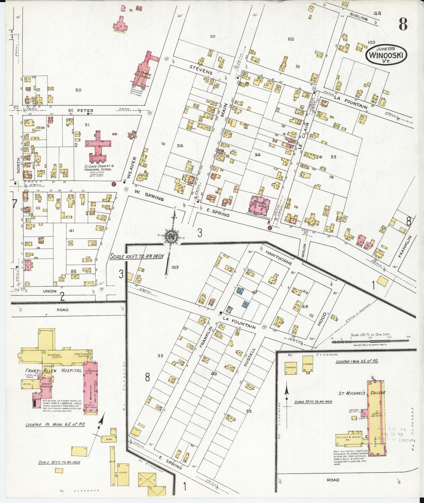 Sanborn Fire Insurance Map from Winooski, Chittenden County, Vermont (1919), Sheet #0008 - Complete Map Set gallery image, historic Sanborn map, vintage wall art, Vermont Vermont