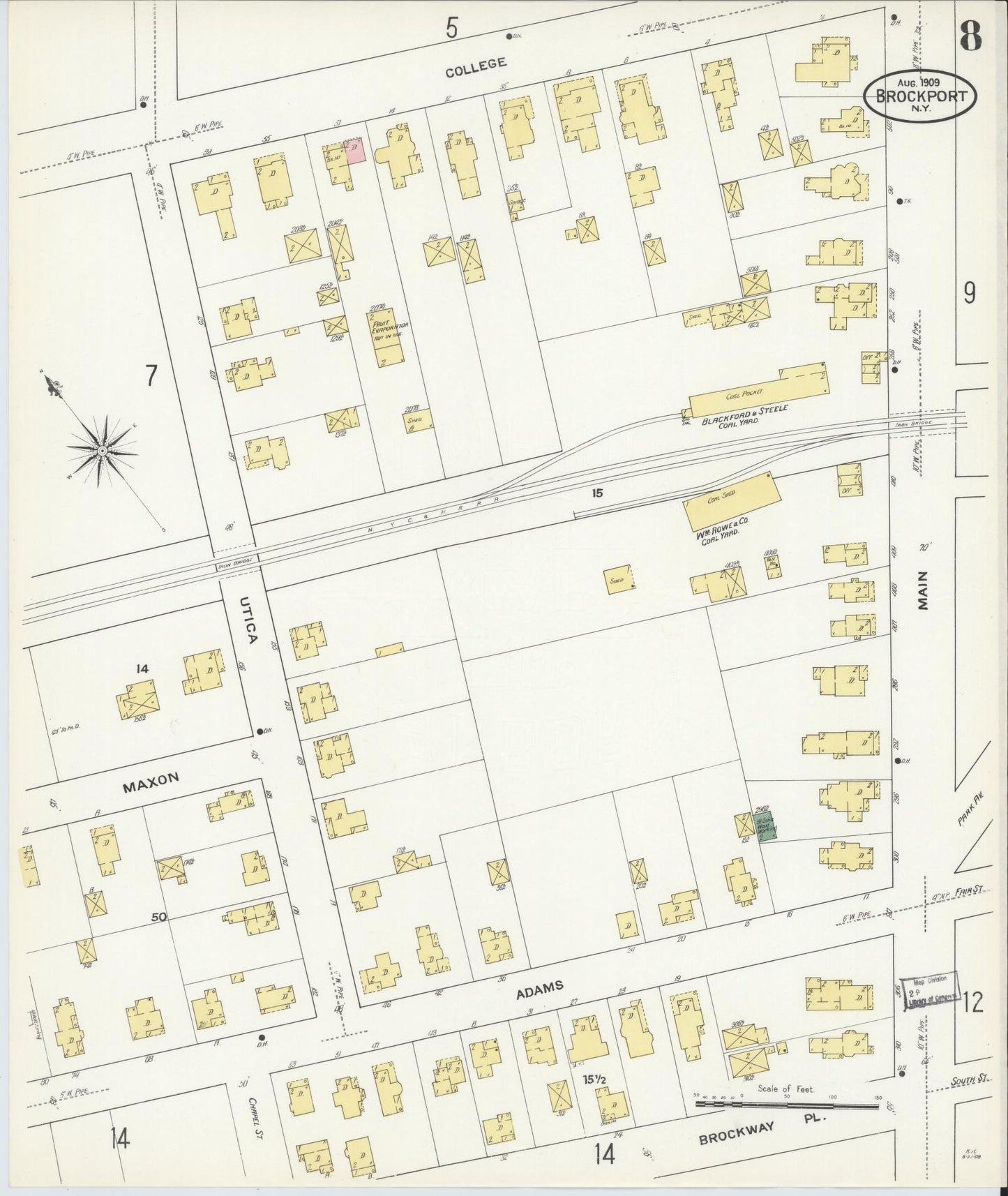 Sanborn Fire Insurance Map from Brockport, Monroe County, New York (1909), Sheet #0008 - Complete Map Set gallery image, historic Sanborn map, vintage wall art, New York New York