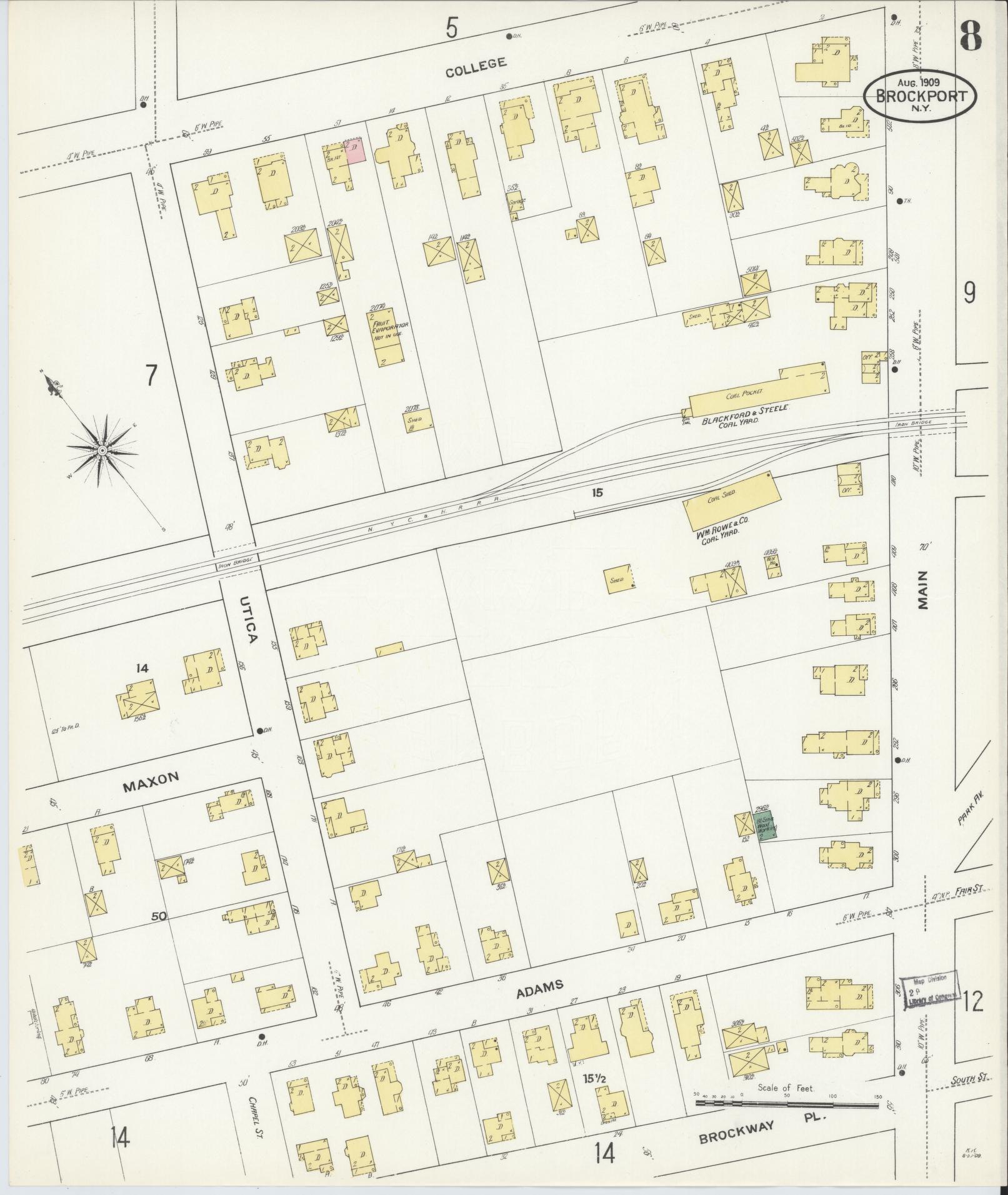 Sanborn Fire Insurance Map from Brockport, Monroe County, New York (1909), Sheet #0008 - Complete Map Set gallery image, historic Sanborn map, vintage wall art, New York New York
