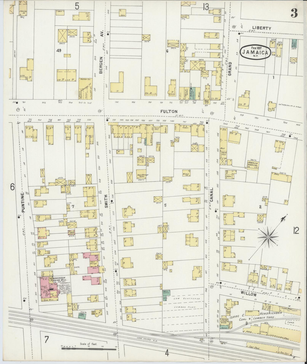 Sanborn Fire Insurance Map from Jamaica, Queens County, New York (1897), Sheet #0003 - Complete Map Set gallery image, historic Sanborn map, vintage wall art, New York New York