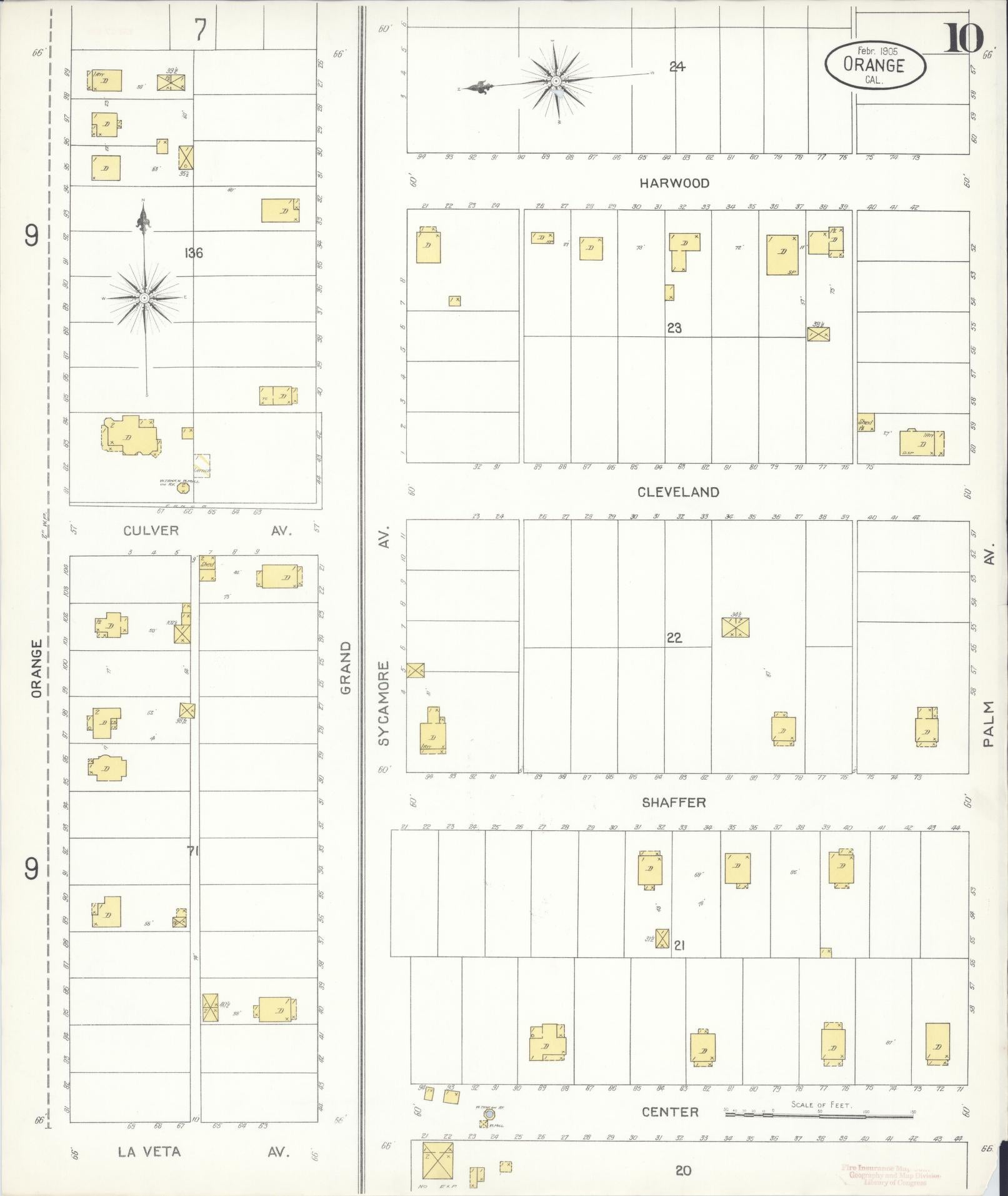 Sanborn Fire Insurance Map from Orange, Orange County, California (1905), Sheet #0010 - Complete Map Set gallery image, historic Sanborn map, vintage wall art, California California