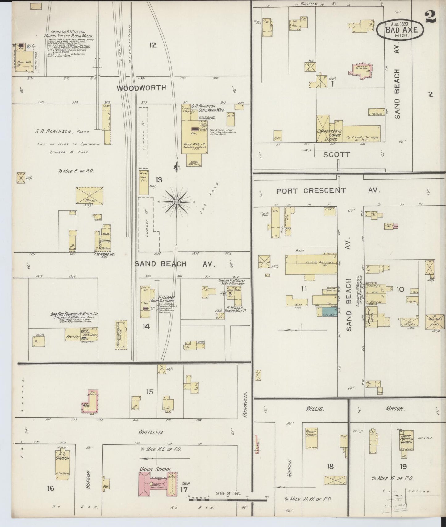 Sanborn Fire Insurance Map from Bad Axe, Huron County, Michigan (1893), Sheet #0002 - Historic Sanborn Fire Insurance Map Print, vintage old map wall art, antique decor, genealogy gift, Michigan Michigan map