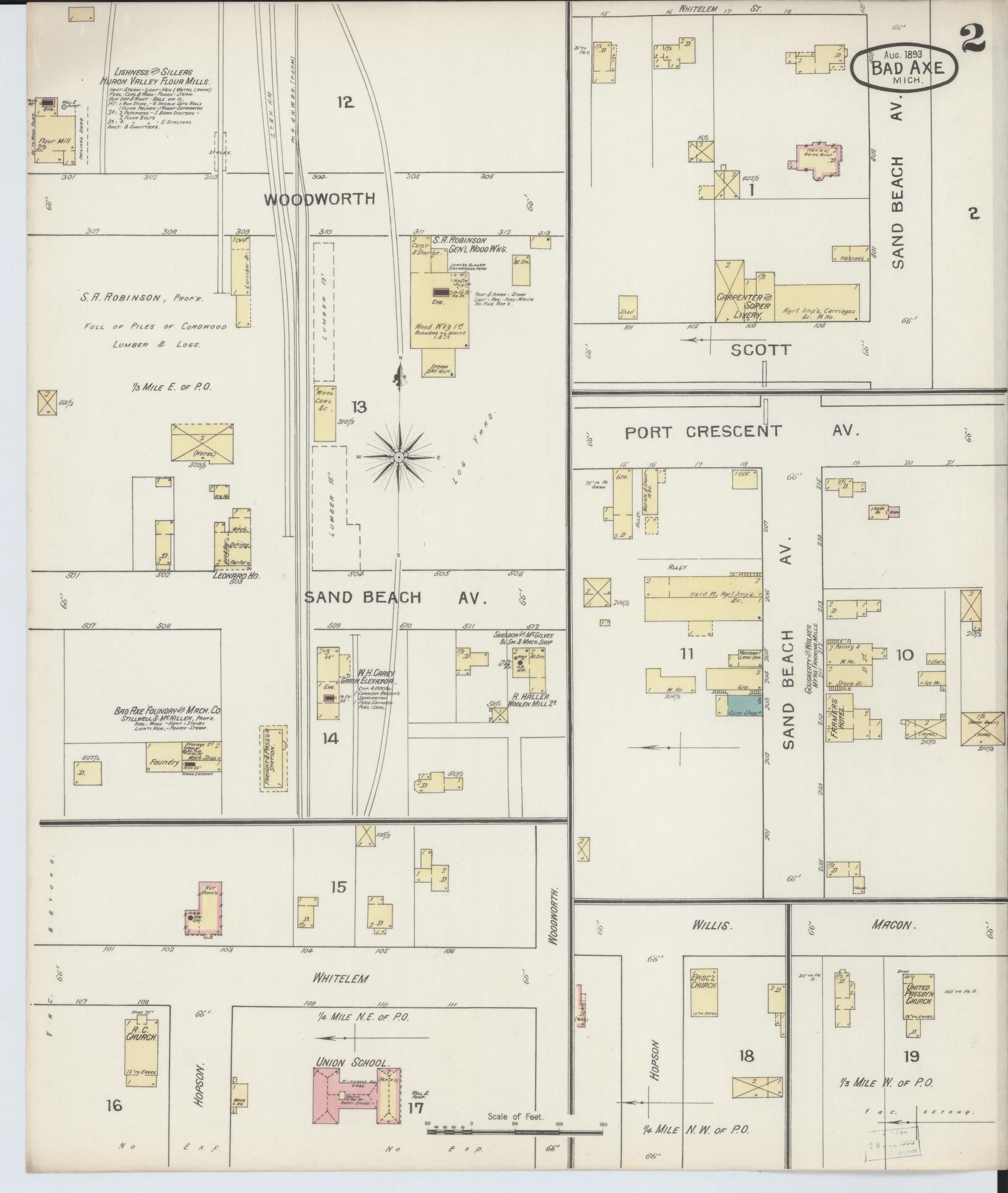 Sanborn Fire Insurance Map from Bad Axe, Huron County, Michigan (1893), Sheet #0002 - Historic Sanborn Fire Insurance Map Print, vintage old map wall art, antique decor, genealogy gift, Michigan Michigan map