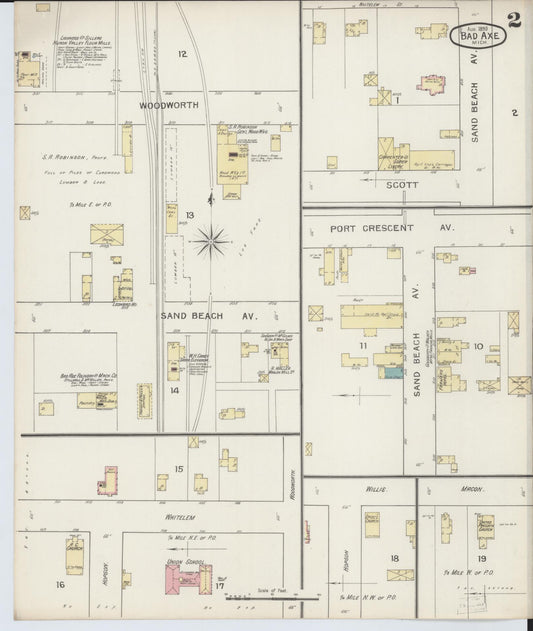 Sanborn Fire Insurance Map from Bad Axe, Huron County, Michigan (1893), Sheet #0002 - Historic Sanborn Fire Insurance Map Print, vintage old map wall art, antique decor, genealogy gift, Michigan Michigan map