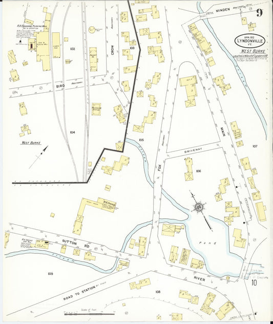 Sanborn Fire Insurance Map from Lyndonville, Caledonia County, Vermont (1912), Sheet #0009 - Historic Sanborn Fire Insurance Map Print, vintage old map wall art, antique decor, genealogy gift, Vermont Vermont map
