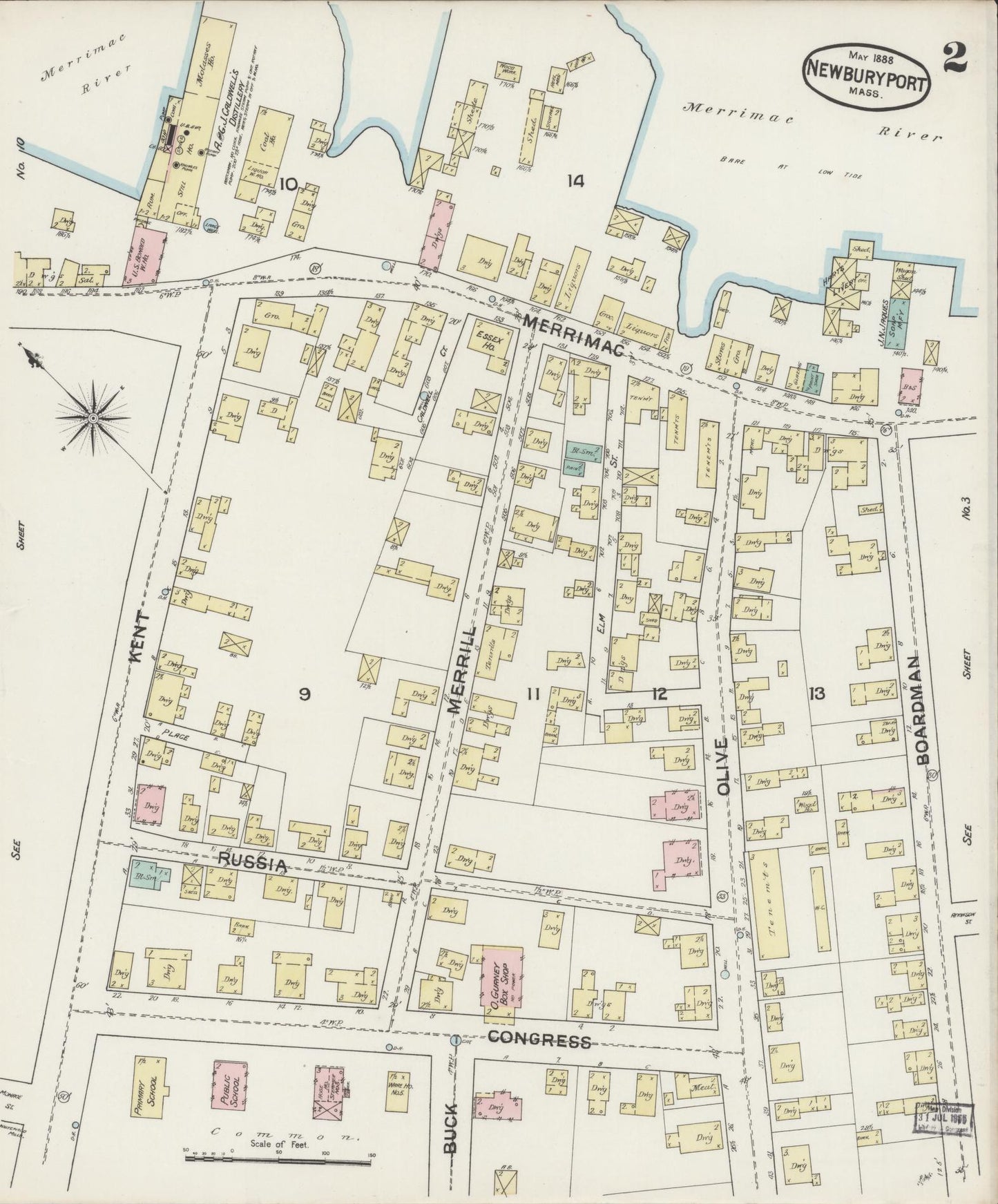 Sanborn Fire Insurance Map from Newburyport, Essex County, Massachusetts (1888), Sheet #0002 - Complete Map Set gallery image, historic Sanborn map, vintage wall art, Massachusetts Massachusetts