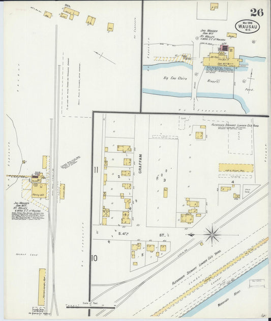 Sanborn Fire Insurance Map from Wausau, Marathon County, Wisconsin (1898), Sheet #0026 - Historic Sanborn Fire Insurance Map Print, vintage old map wall art, antique decor, genealogy gift, Wisconsin Wisconsin map